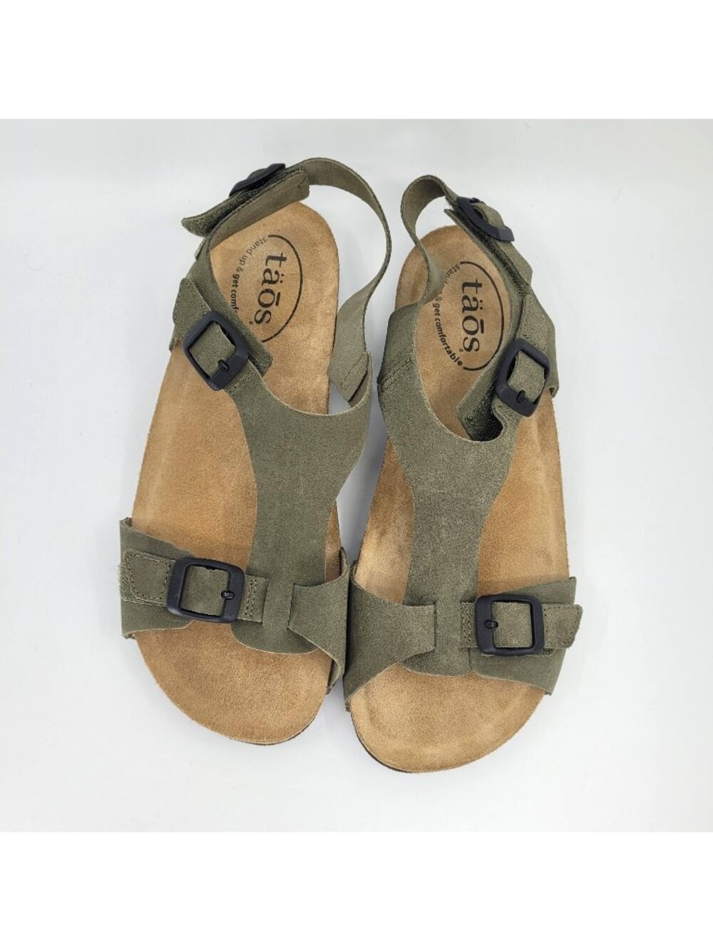 Taos MVP Suede Women's Size 9 Leather Sandals Cork Casual Comfort Green Leather